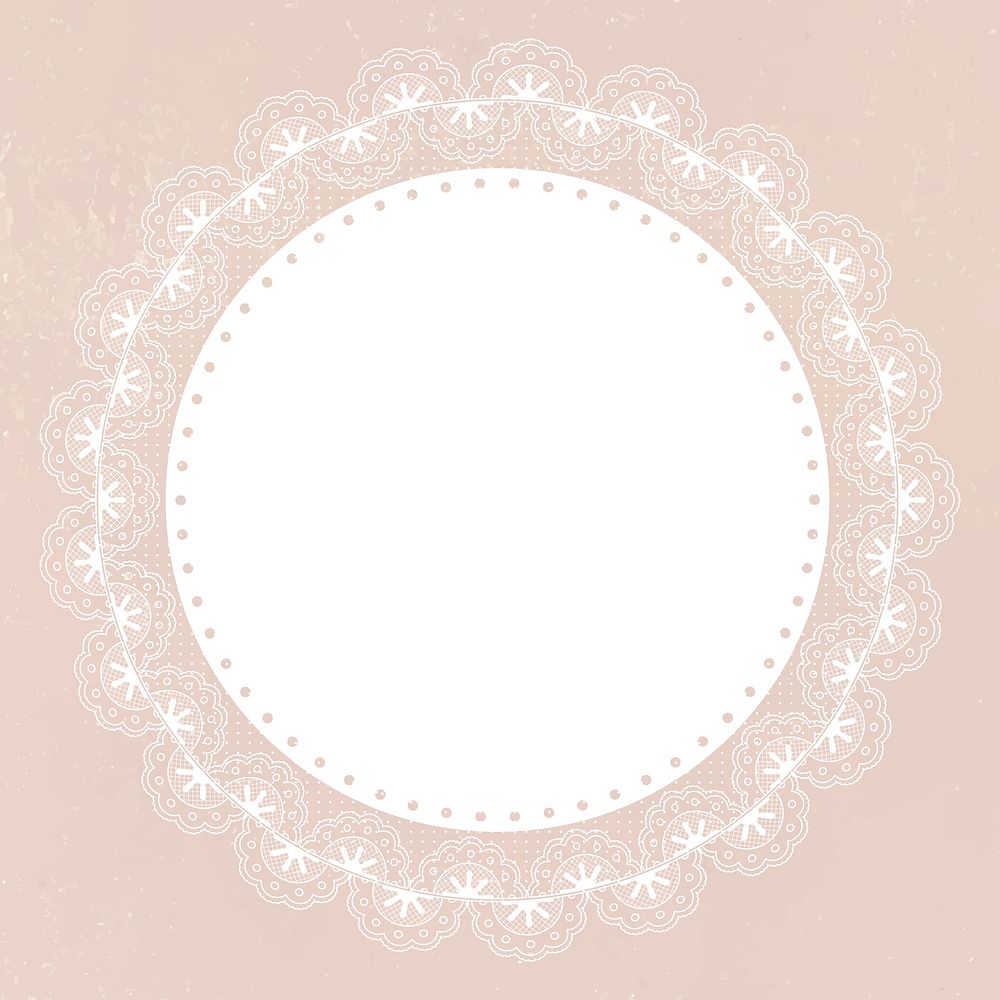 Floral lace frame, circle shape on pink background vector