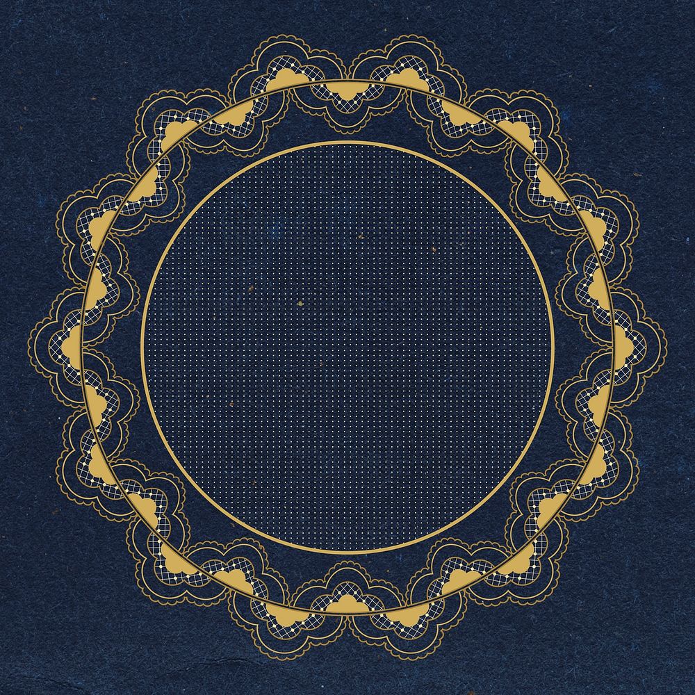 Floral lace frame, circle shape on dark blue background