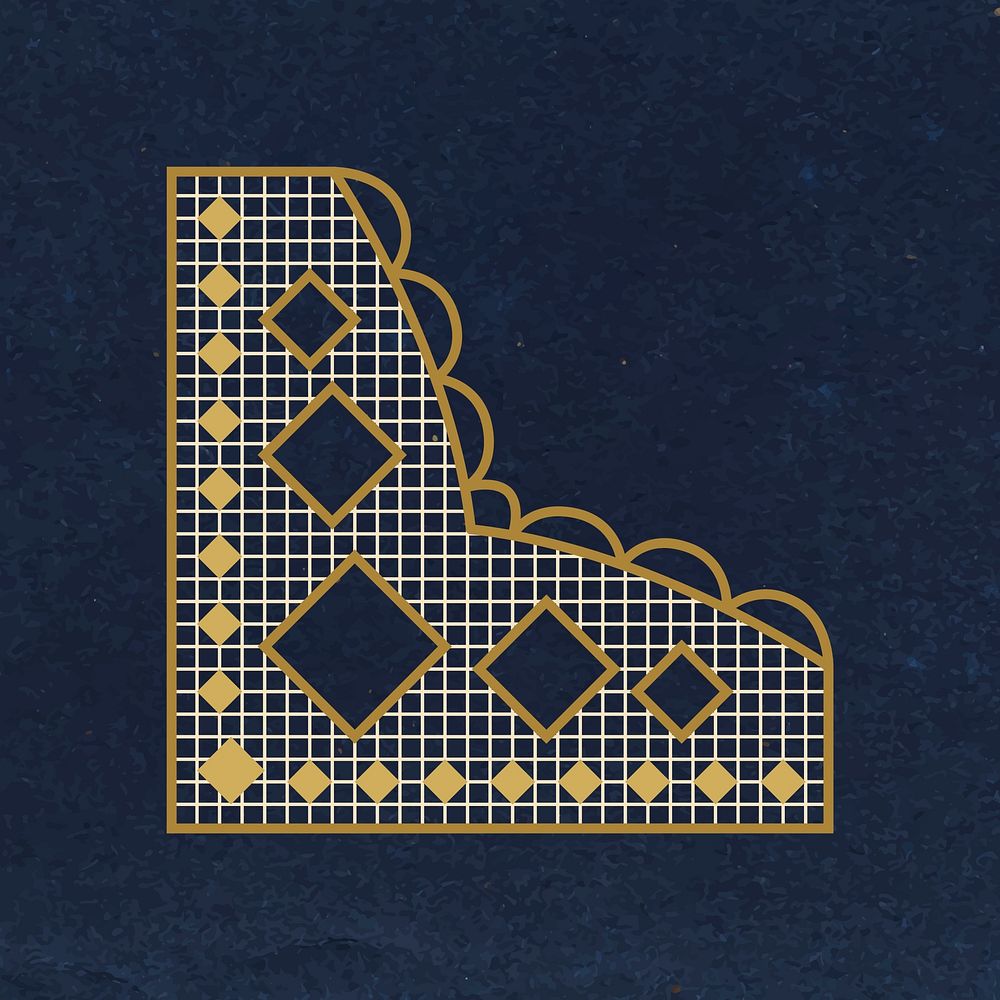Gold lace corner border, elegant crochet clipart vector
