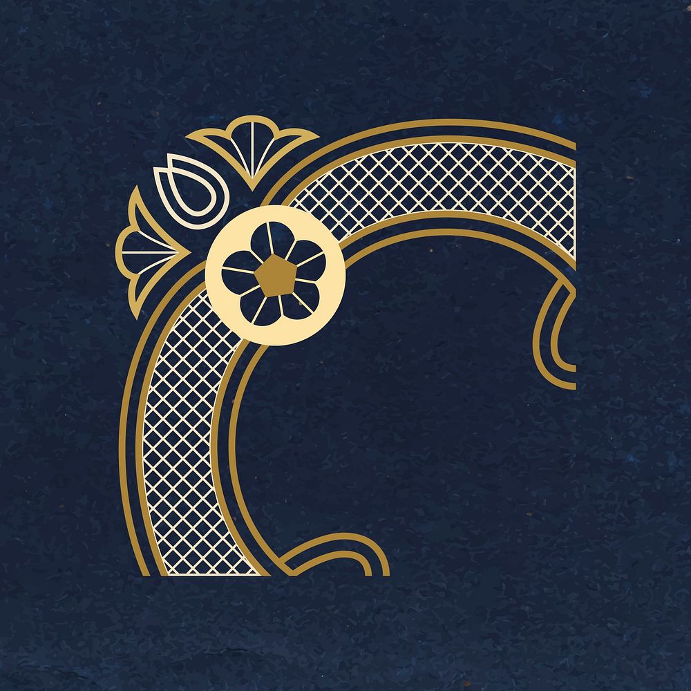 Floral lace corner sticker, feminine fabric in gold vector