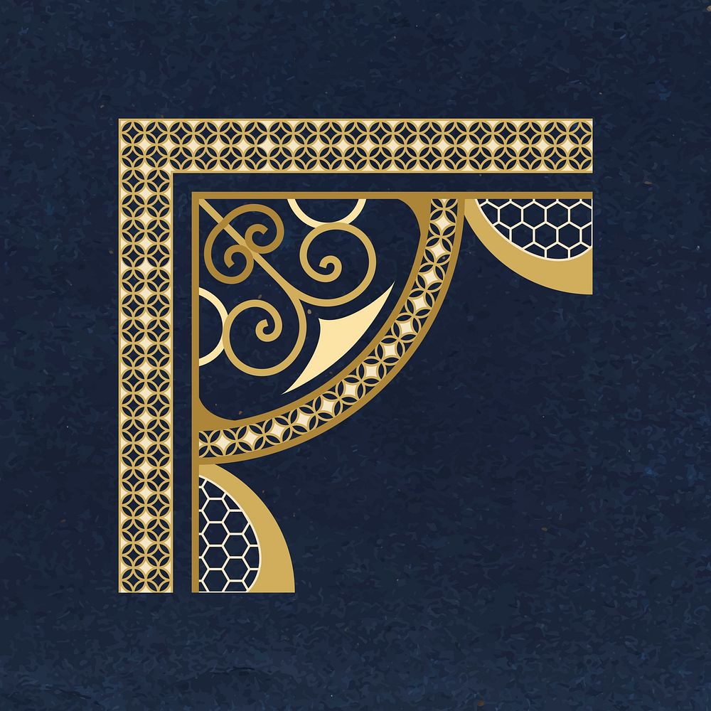 Elegant lace corner border, vintage fabric clipart in gold vector