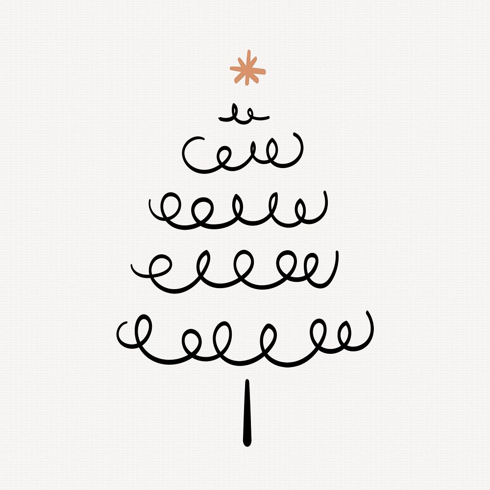 Pine tree collage element, Christmas doodle illustration in black psd