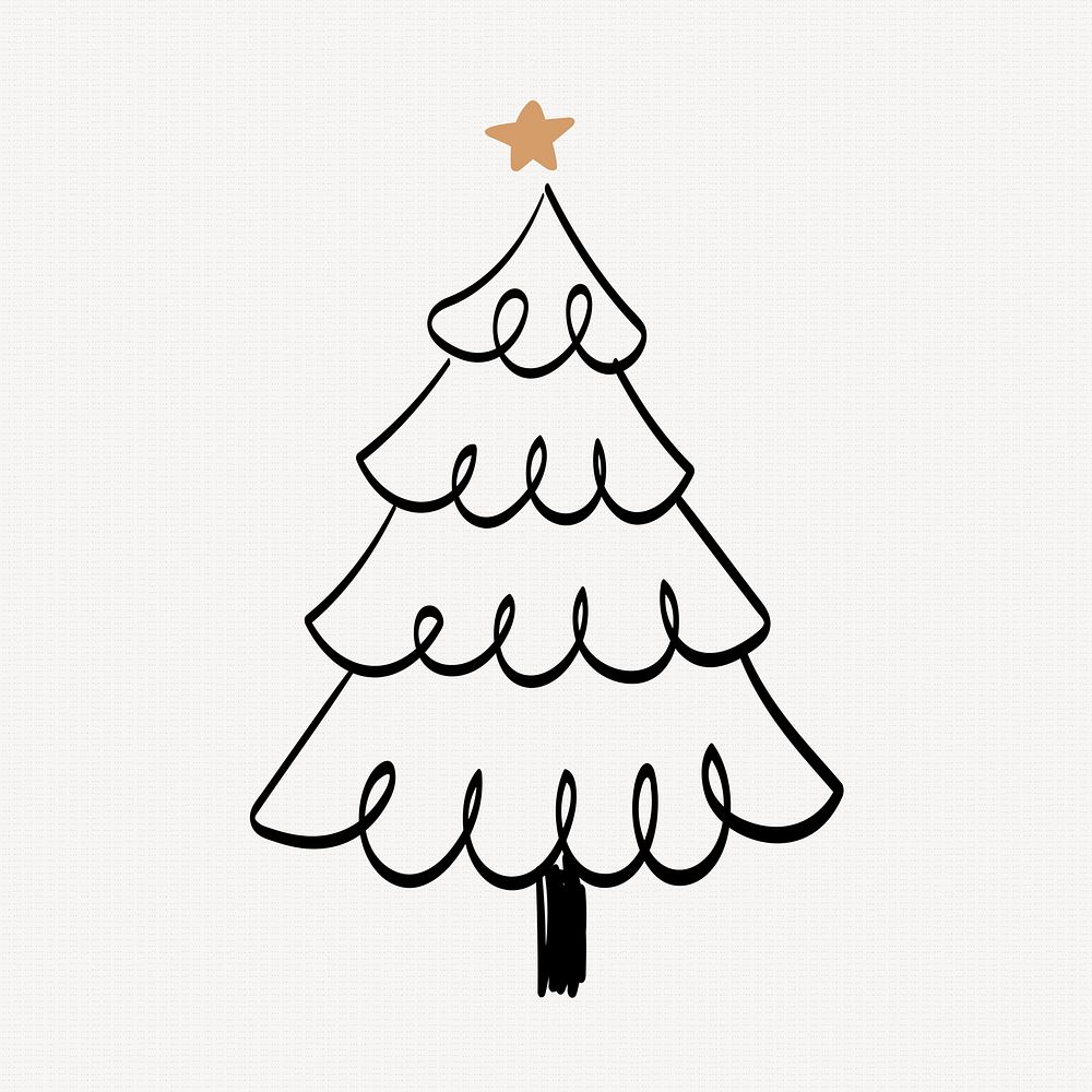 Pine tree sticker, Christmas doodle illustration in black psd