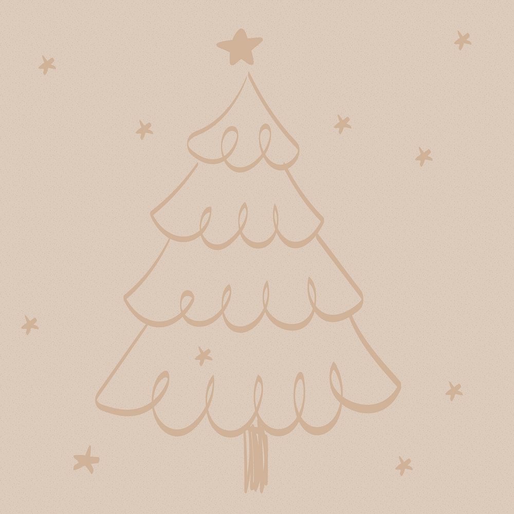 Brown Christmas background, cute tree doodle