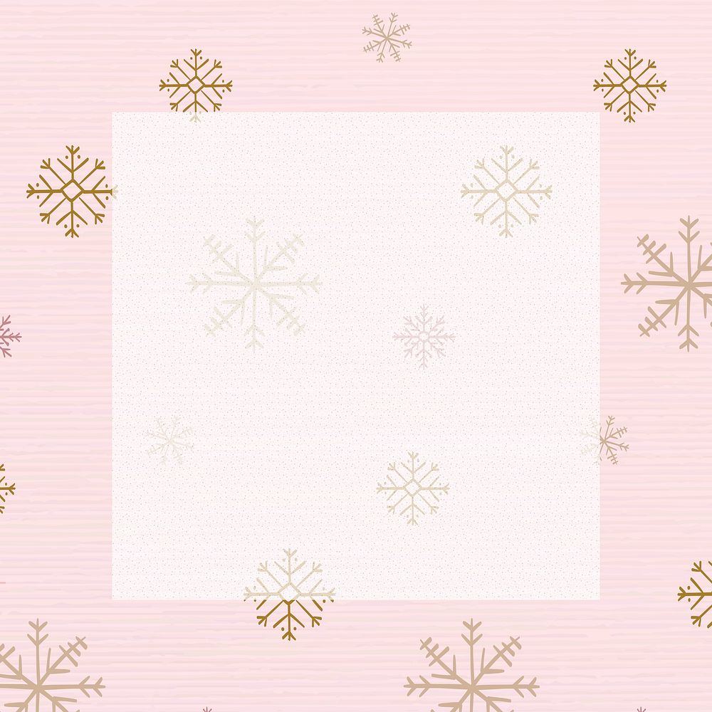 Pink snowflake frame background, Christmas winter doodle pattern vector