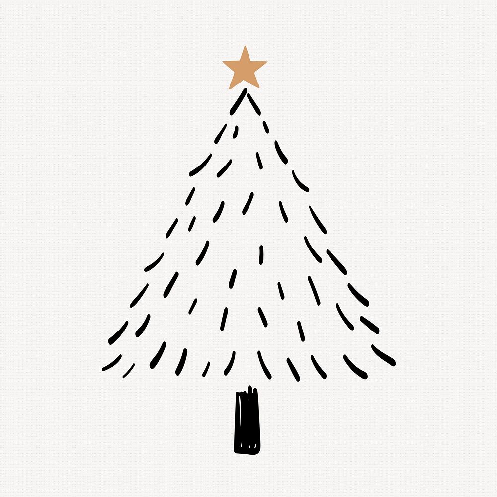 Black Christmas tree sticker, creative doodle hand drawn, festive design psd