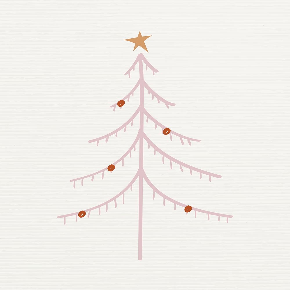 Cute Christmas tree collage element, hand drawn doodle in pink vector