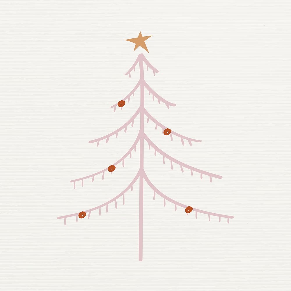 Cute Christmas tree collage element, hand drawn doodle in pink