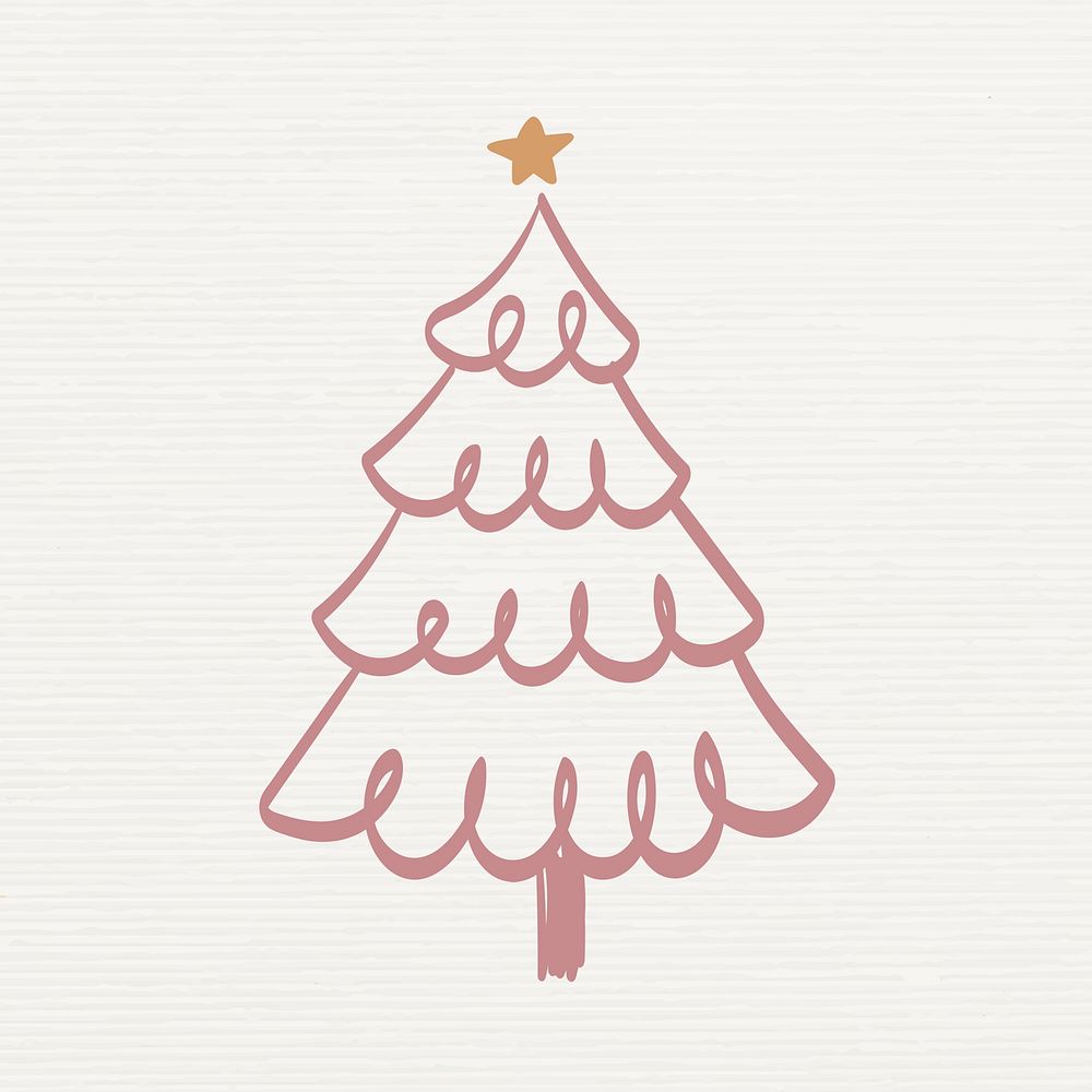 Pine tree collage element, Christmas doodle illustration in pink psd