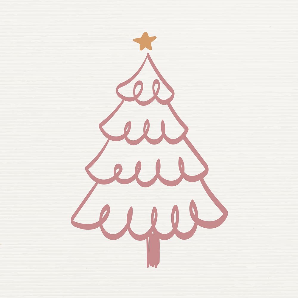 Pine tree collage element, Christmas doodle illustration in pink