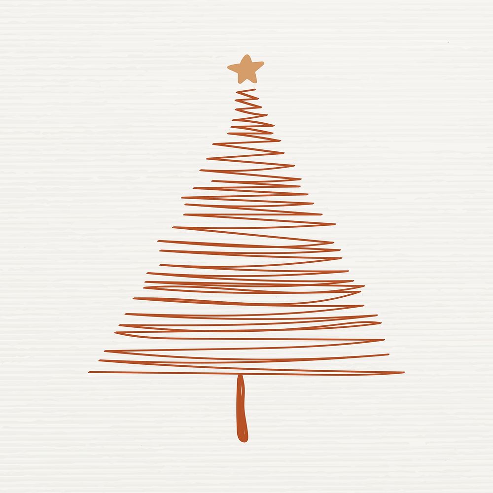 Pine tree element, Christmas doodle illustration in brown