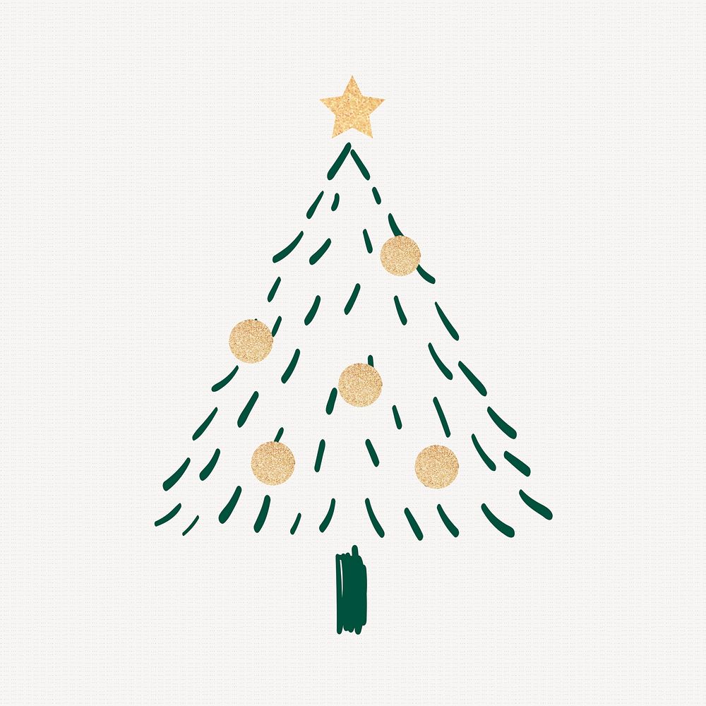 Christmas tree sticker, cute doodle illustration in green psd