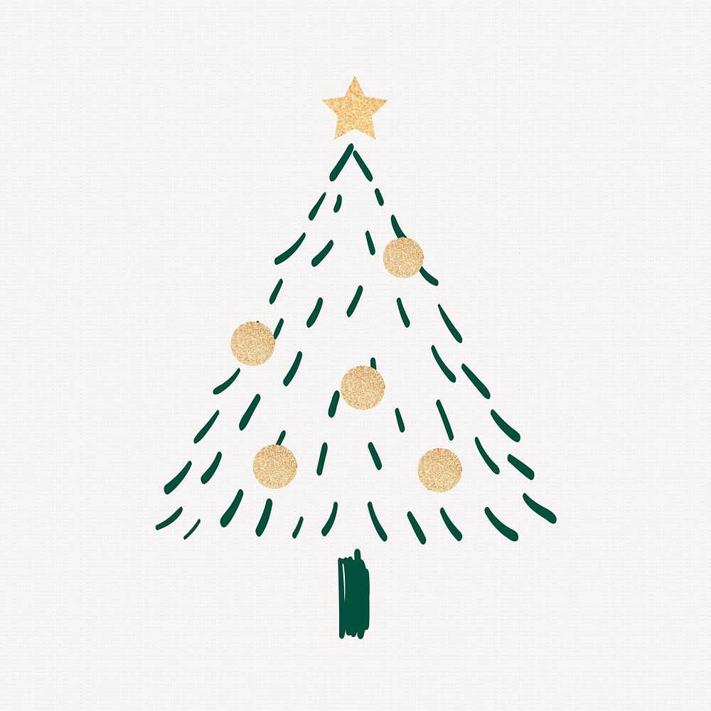 Christmas tree element, cute doodle illustration in green