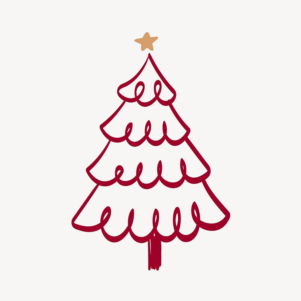 Pine tree sticker, Christmas doodle illustration in red vector