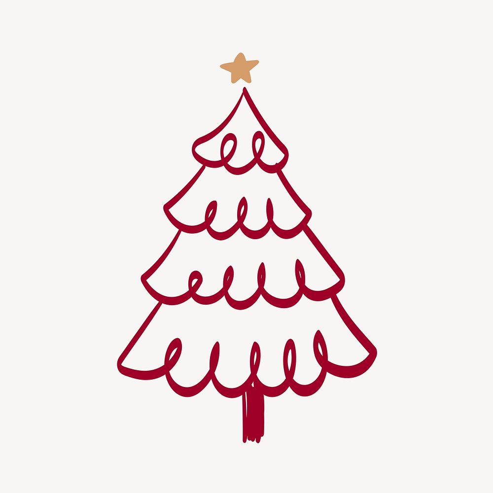 Pine tree element, Christmas doodle illustration in red