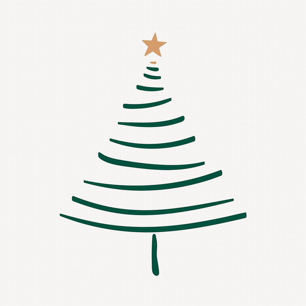 Christmas tree element, cute doodle illustration in green
