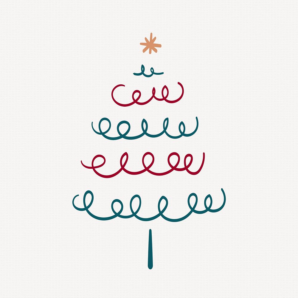 Green Christmas tree element, creative doodle hand drawn, festive design