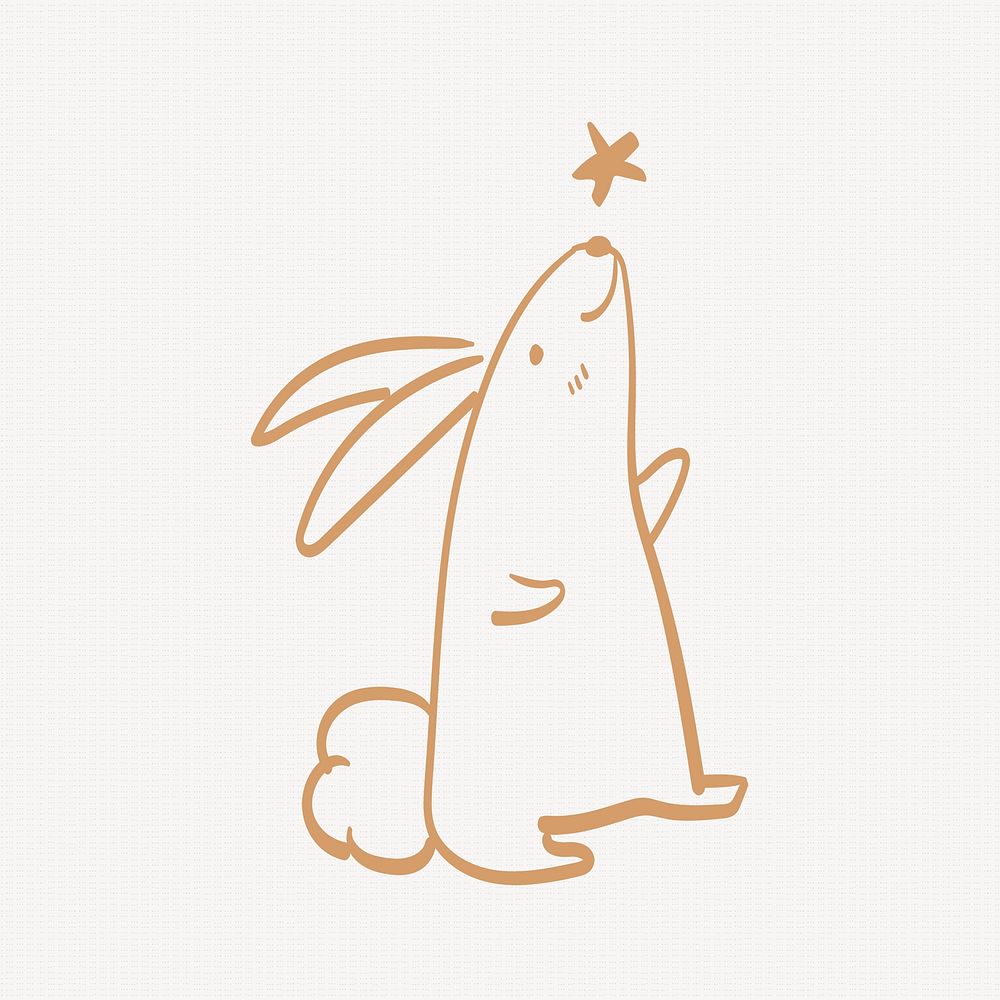 Cute bunny sticker, creative animal festive doodle in gold psd