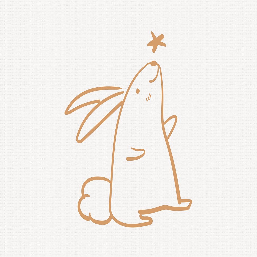 Cute bunny sticker, creative animal festive doodle in gold vector