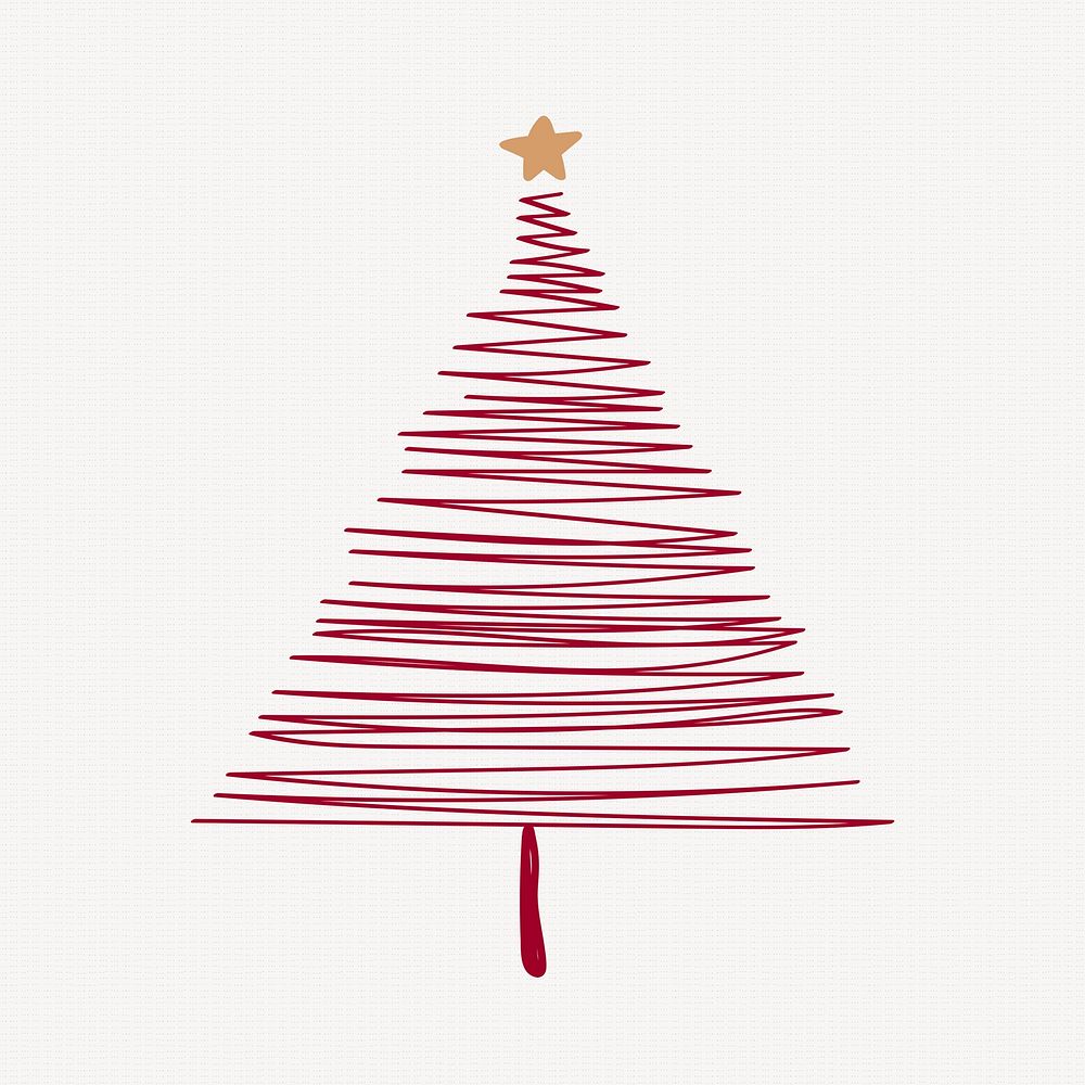 Pine tree element, Christmas doodle illustration in red