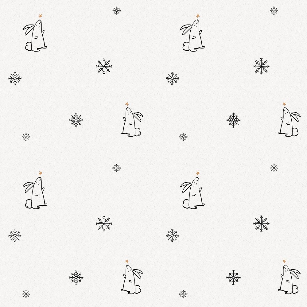 Festive bunny pattern background, Christmas doodle in black