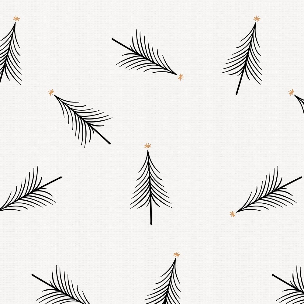 Christmas pattern background, simple winter pine trees doodle in black vector