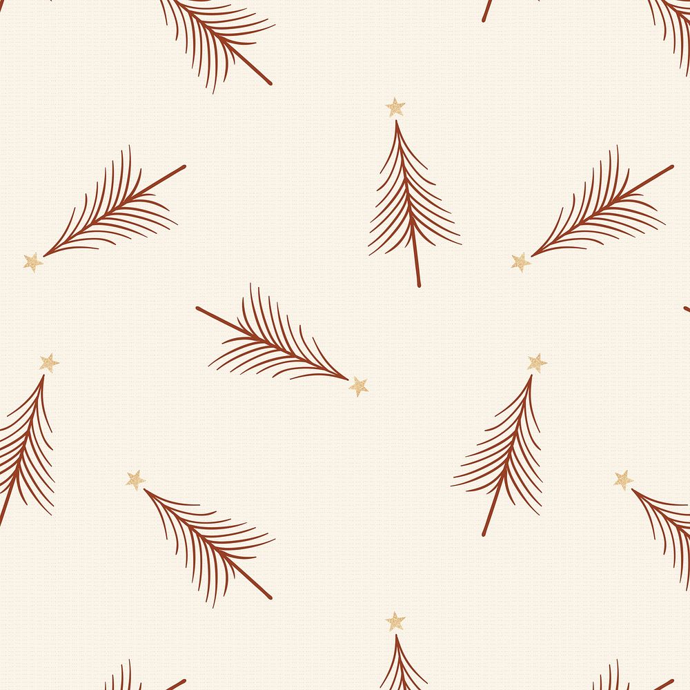 Cream Christmas background, festive trees pattern in doodle design vector