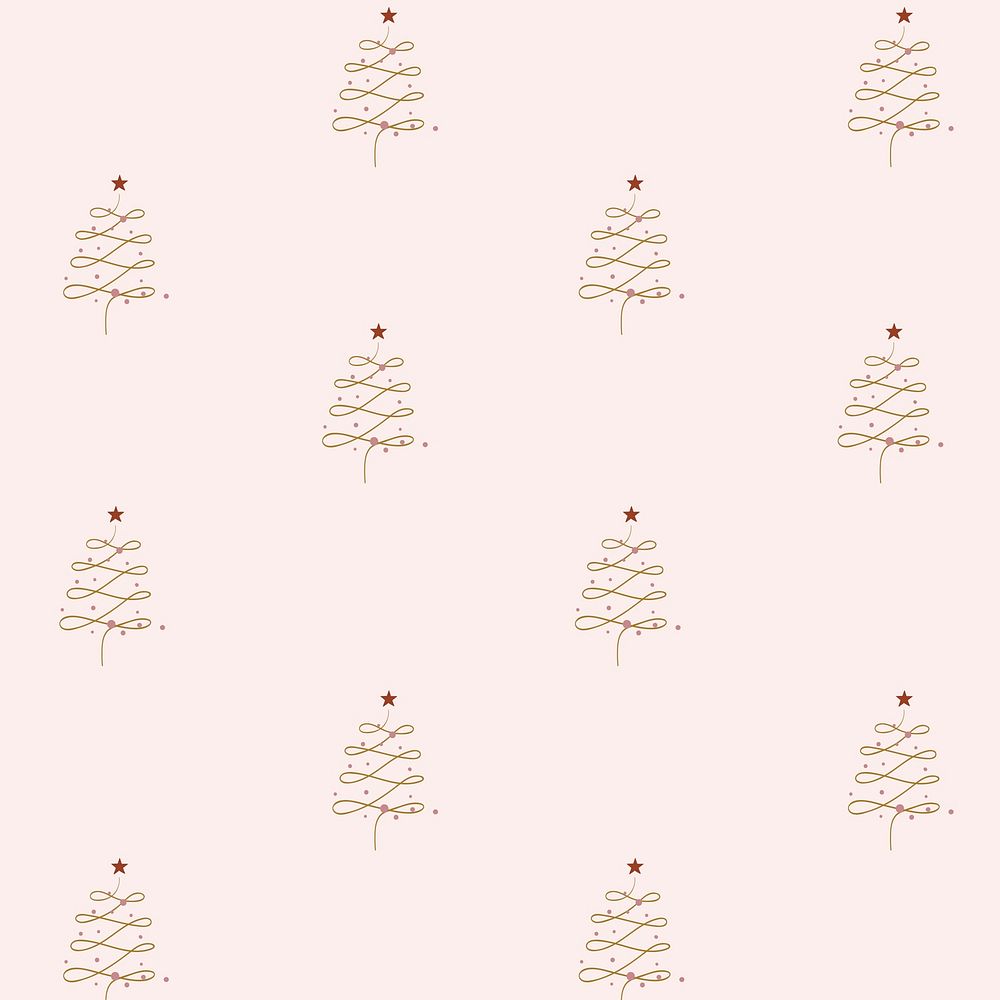 Pink Christmas background, festive trees pattern in doodle design vector