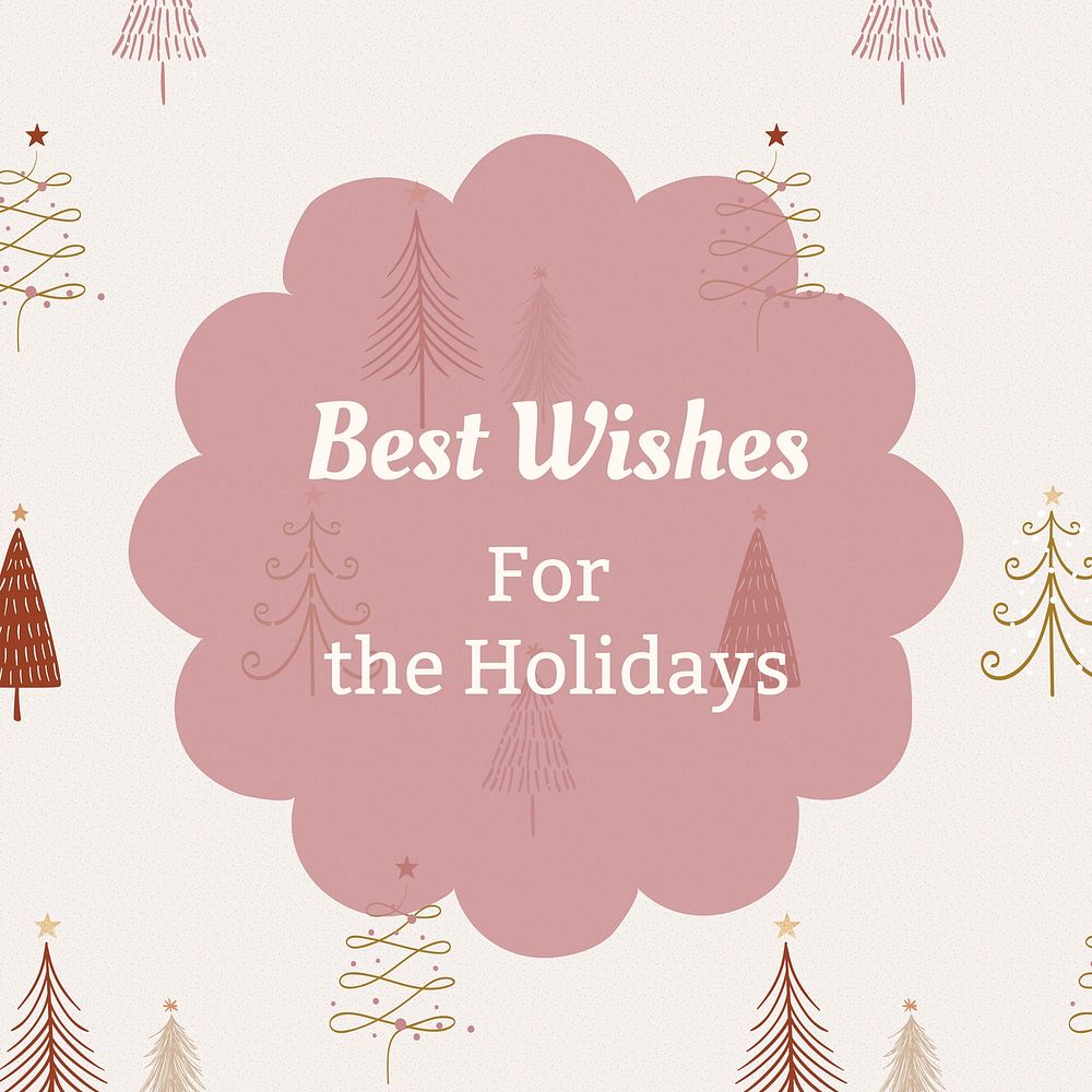 Best wishes Instagram post template, cute Christmas greeting with trees doodle vector