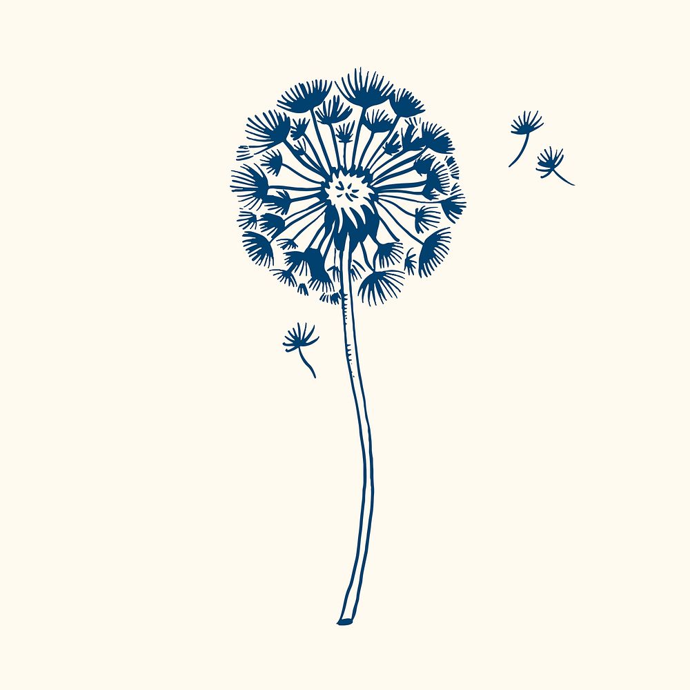 Dandelion flower tattoo art, blue vintage illustration vector