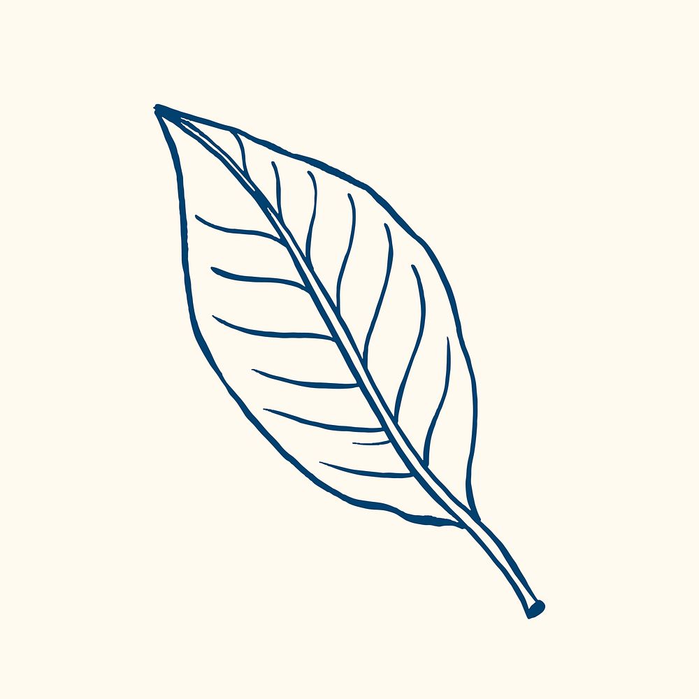 Blue leaf tattoo art, vintage botanical clipart vector