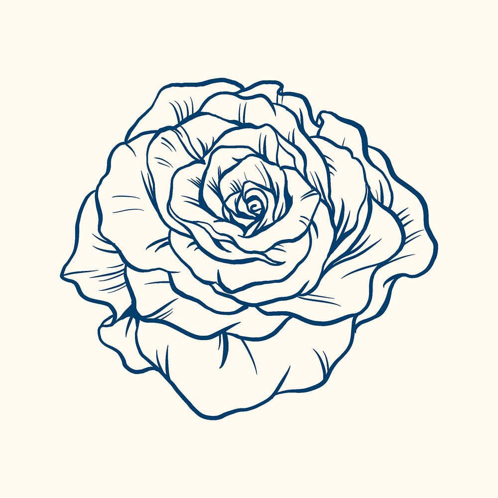 Vintage rose flower tattoo art, blue botanical illustration psd