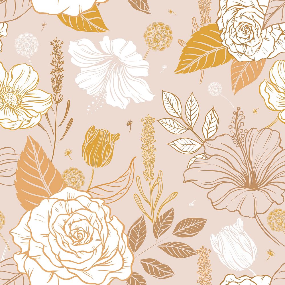 Aesthetic flower pattern background, vintage botanical illustration