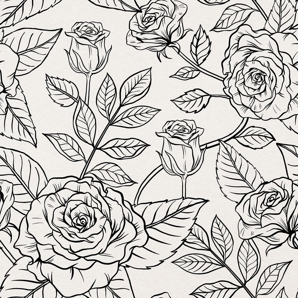 Flower pattern background, vintage botanical in black and white