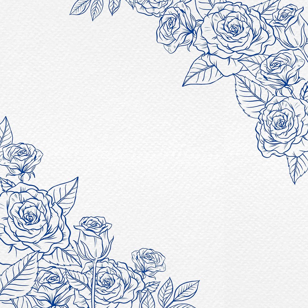 Blue rose border background, vintage flower illustration