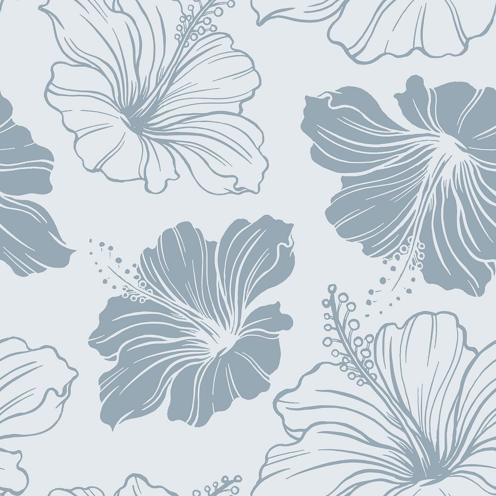Hibiscus flower pattern background, blue botanical design