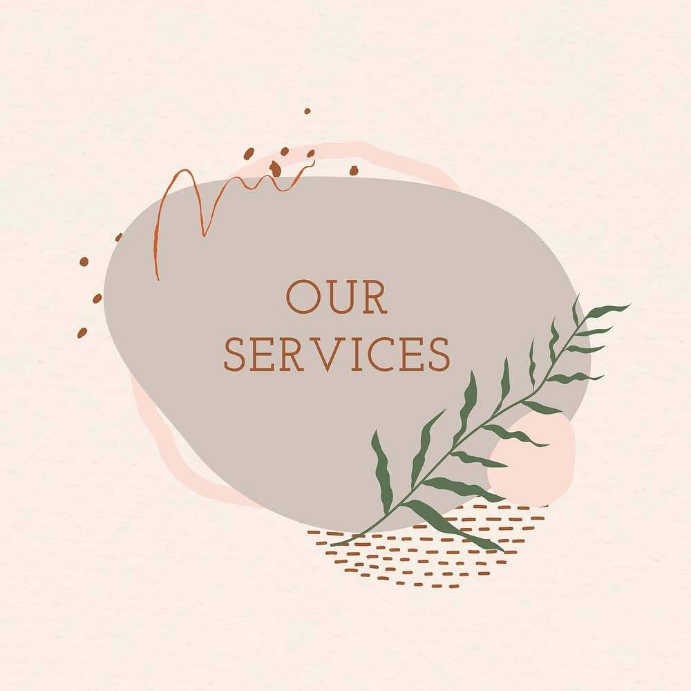 Our services template memphis sticker, earth tone badge design, psd