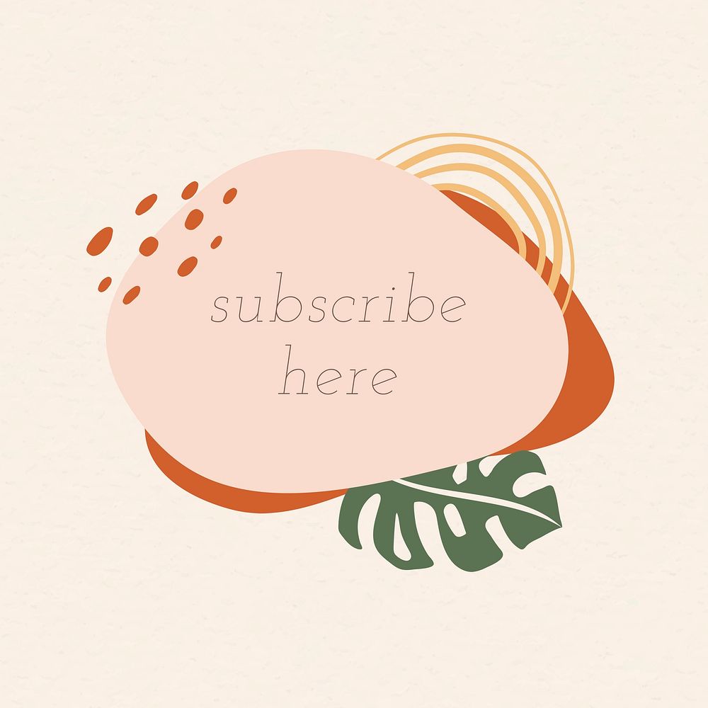 Subscribe here template, earth tone memphis badge, graphic design psd