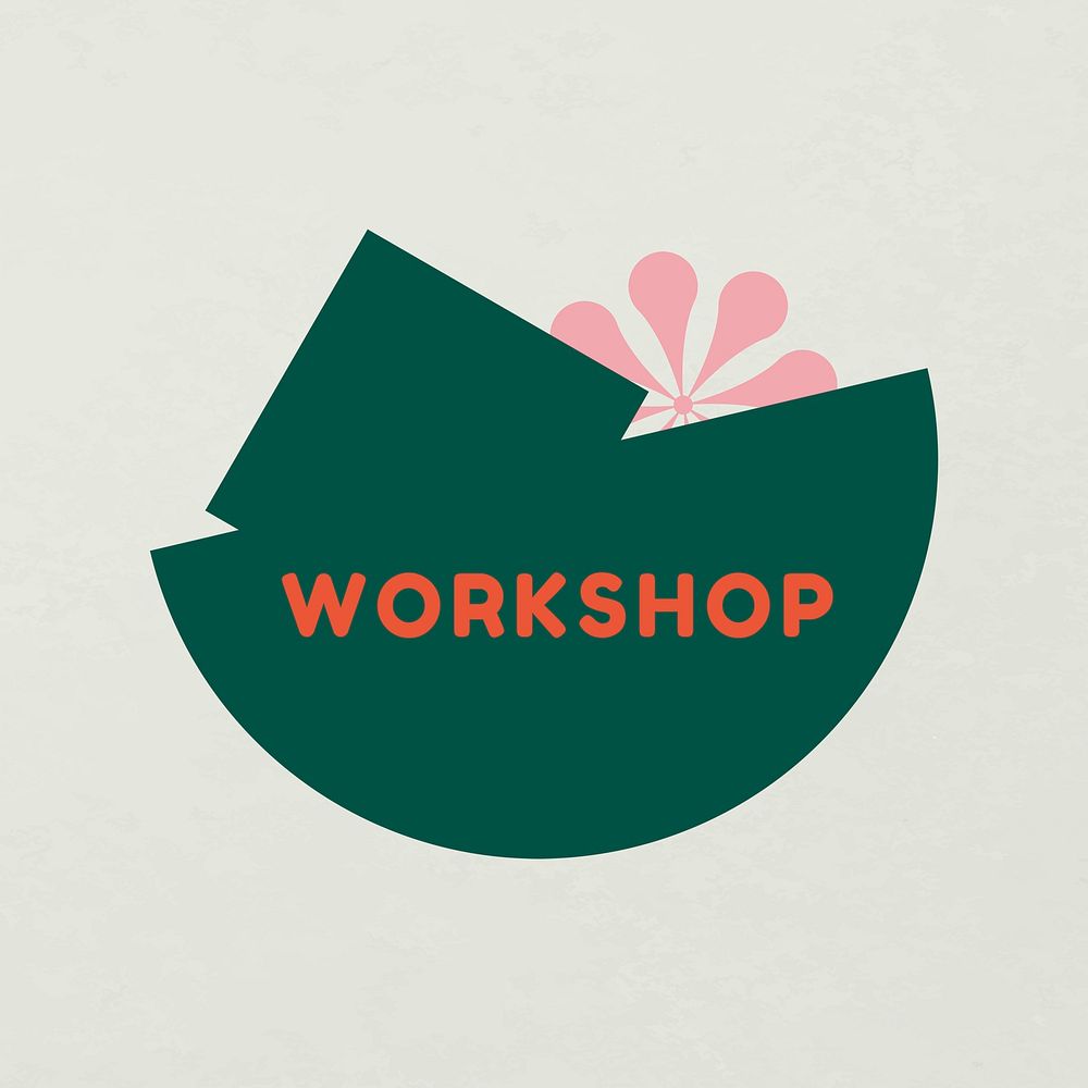Workshop badge template, green retro sticker psd