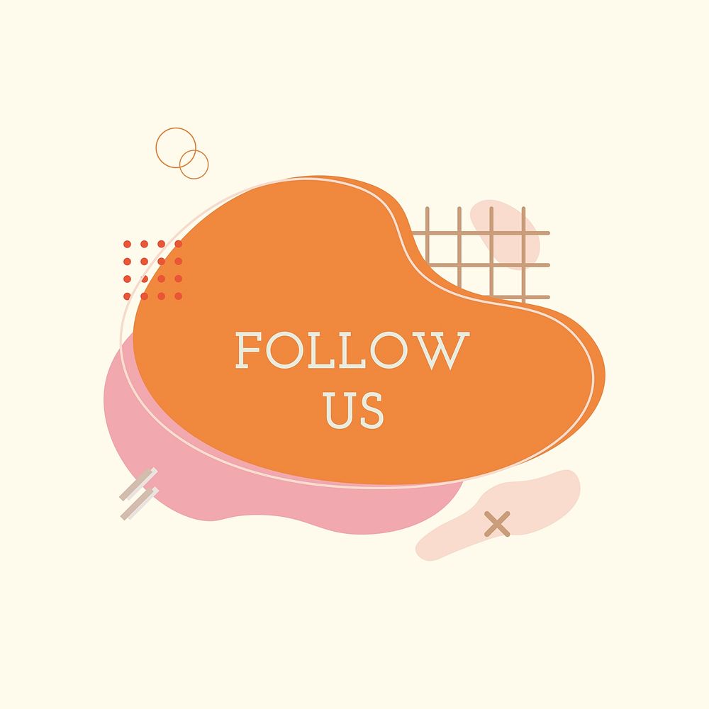 Follow us template badge, orange design, business sticker, vector