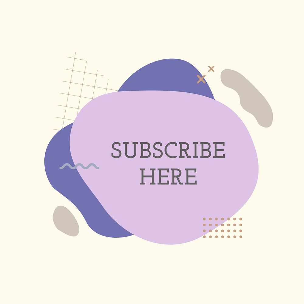 Subscribe here purple badge, Memphis shape graphic design