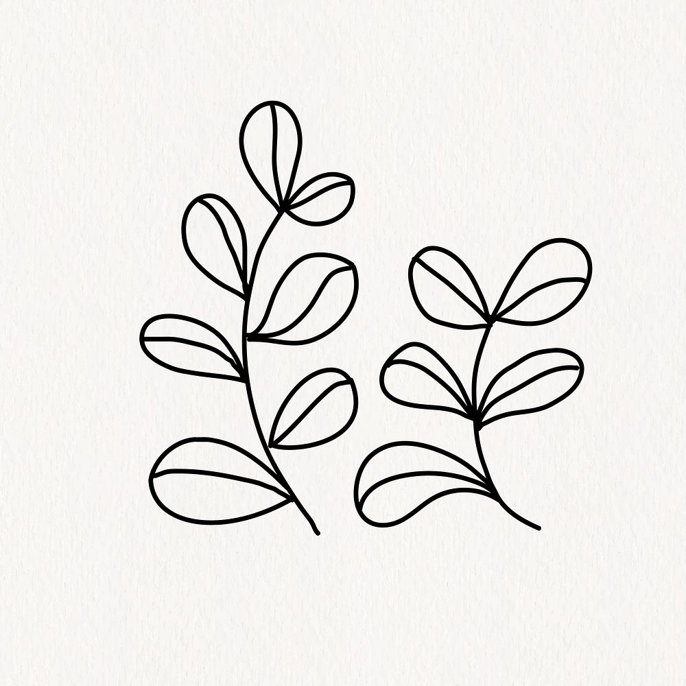Two leaves branches, doodle line art illustration vector