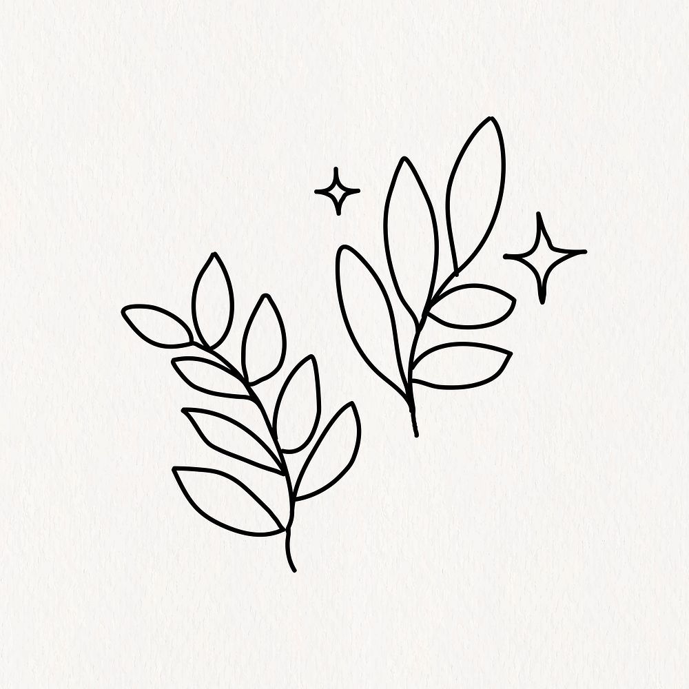 Cute doodle leaves, botanical collage element psd