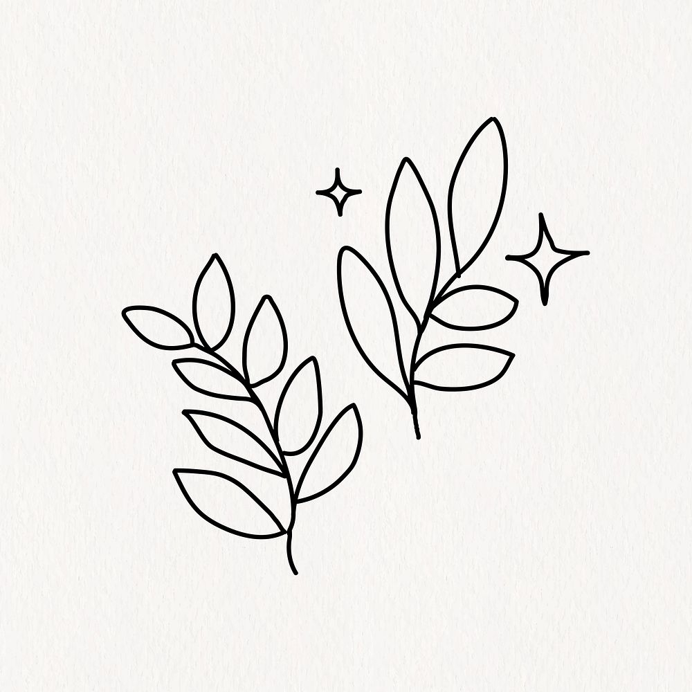 Cute doodle leaves, botanical collage element vector