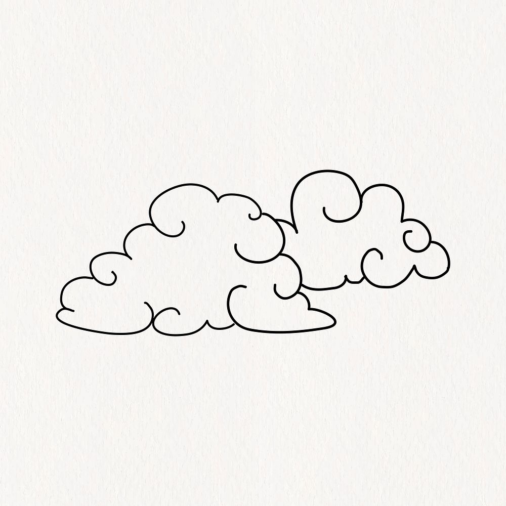 Fluffy clouds, curly line design collage element psd