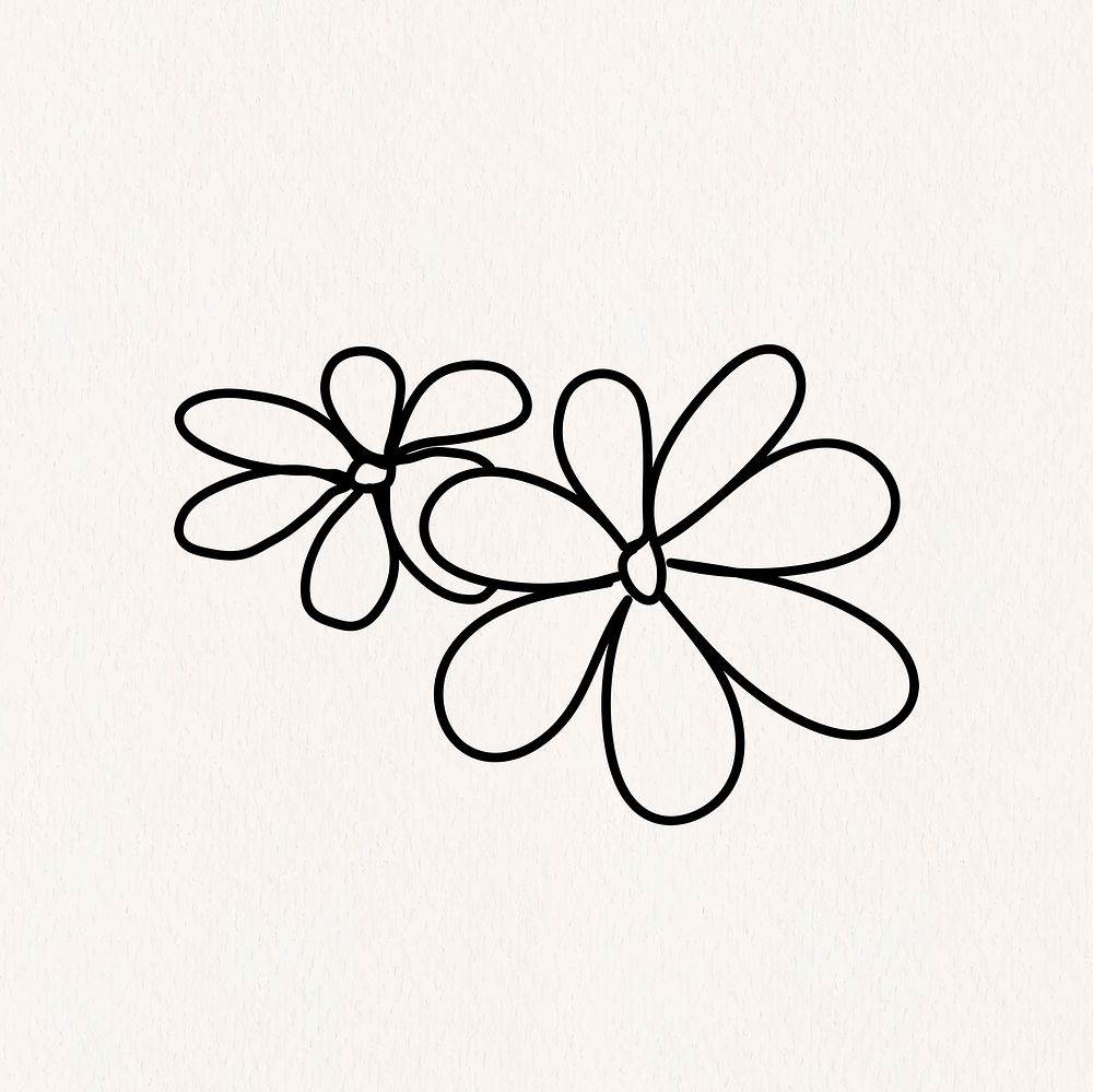 Cute simple flowers line art illustration psd