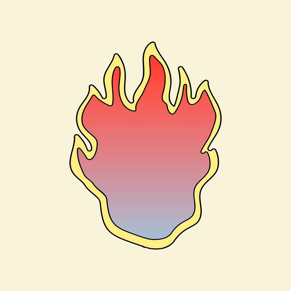 Burning flame, funky doodle design collage element psd