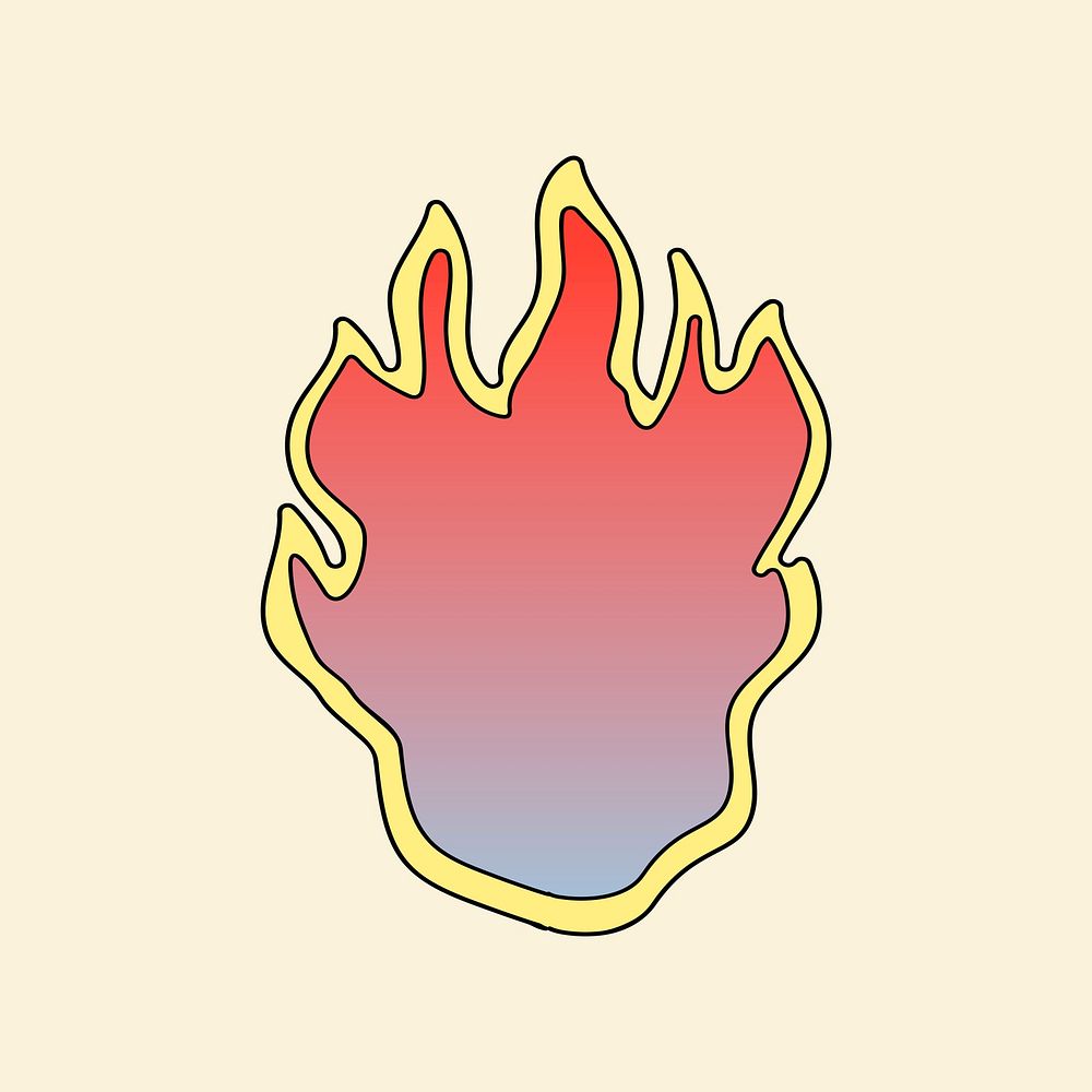 Burning flame, funky doodle design collage element vector
