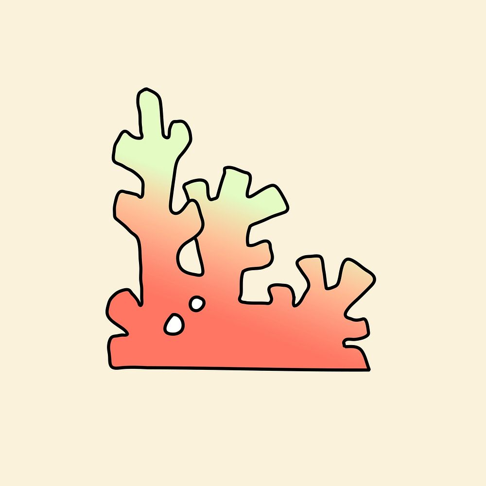 Coral illustration, ocean collage element gradient vector