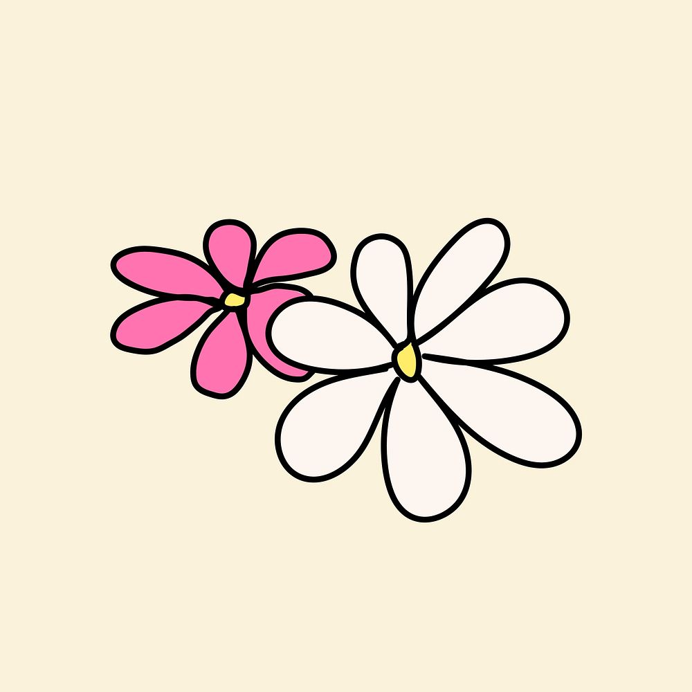 Cute doodle flowers, pink & white illustration vector